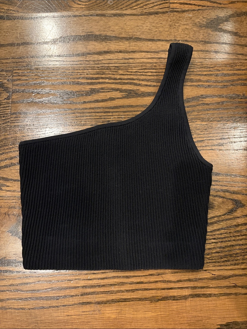 Aritzia Babaton One Shoulder Ribbed Black Crop Top